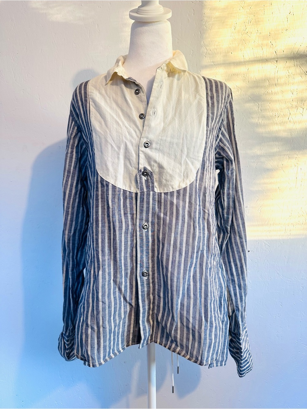 American Colors Striped Button-Down Shirt with Cream Bib